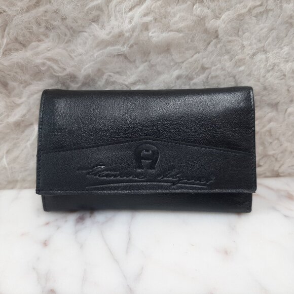 Vintage Etienne Aigner 6 Keys Holder Wallet Black Trifold Leather Case Germany - Picture 1 of 8